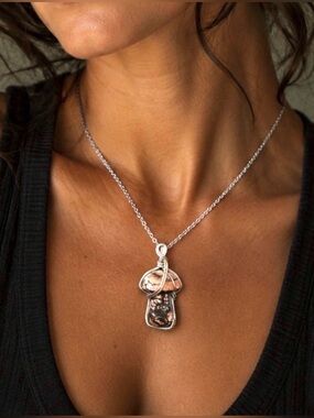 Pink/Brown‎ Mushroom Stone Wire Wrapped Necklace.